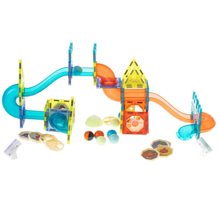 Klocki magnetyczne Marble Run – zestaw 75 elementów z magnetycznymi torami i świecącymi kulkami, edukacyjna zabawka dla dzieci 3+