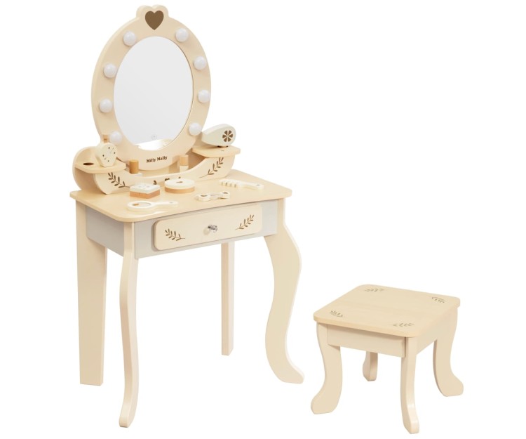 Drewniana toaletka dla dziewczynki 3+ z akcesoriami do makijażu – Elly Milly Mally