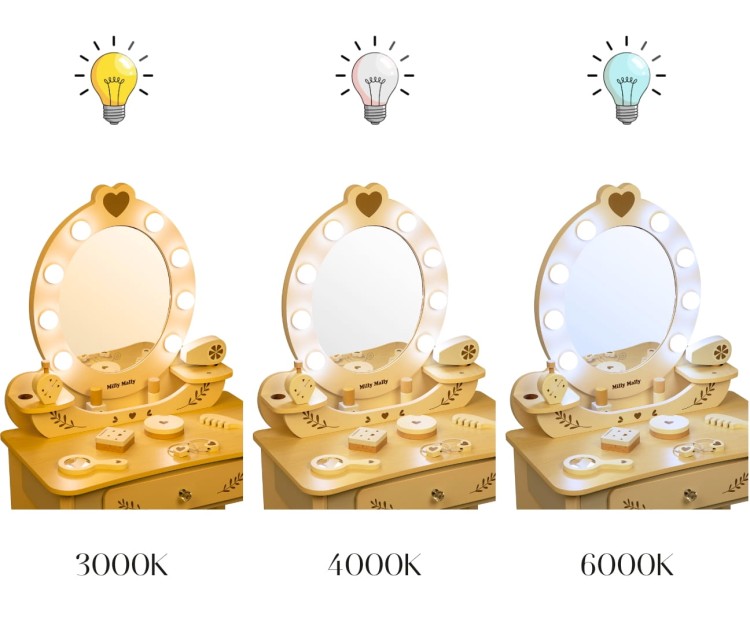 drewniana toaletka dla dzieci z oświetleniem LED