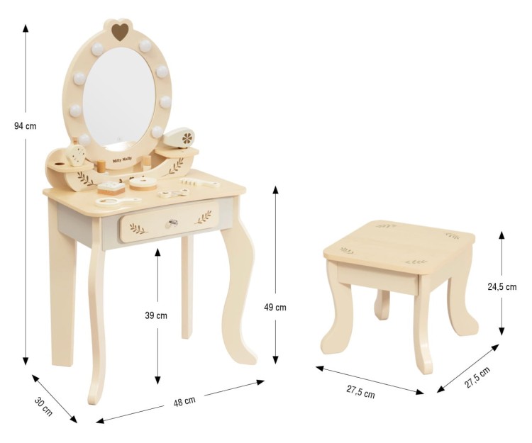 Toaletka Elly w pokoju dziecięcym – eleganckie, pastelowe mebelki