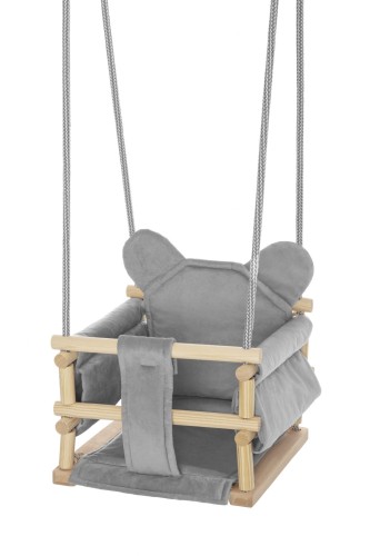 Huśtawka welurowa Miś szara – miękka i bezpieczna huśtawka dla dziecka