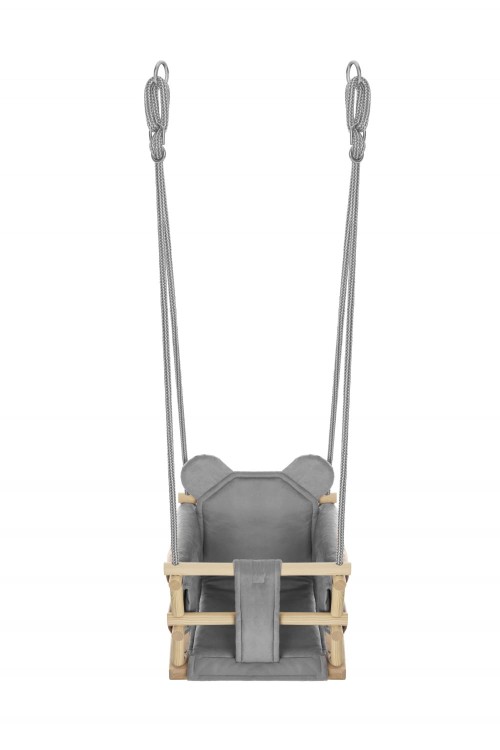 Huśtawka domowa dla małego dziecka z uroczym motywem misia.