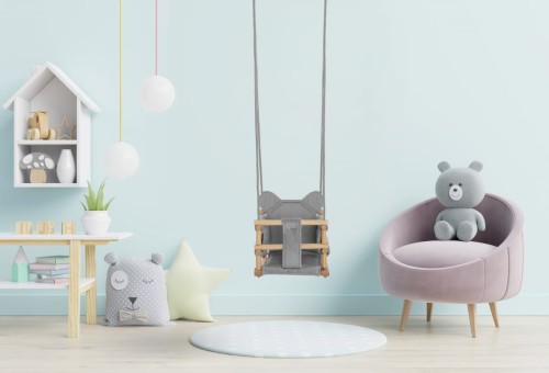 Miękka huśtawka welurowa do pokoju niemowlęcego.