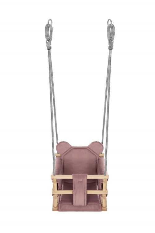 Różowa huśtawka welurowa do pokoju niemowlęcego.