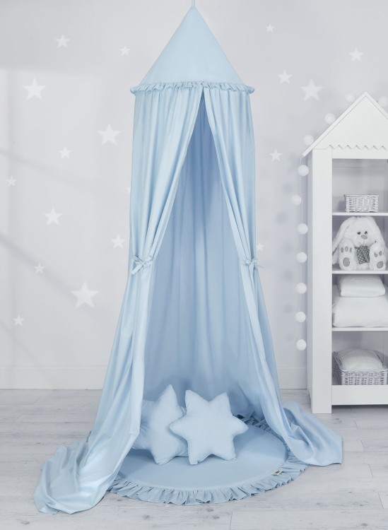 Zestaw baldachim wiszący do pokoju dziecięcego z matą i poduszkami niebieski