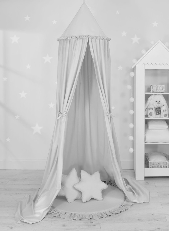 Zestaw baldachim wiszący do pokoju dziecięcego z matą i poduszkami szary