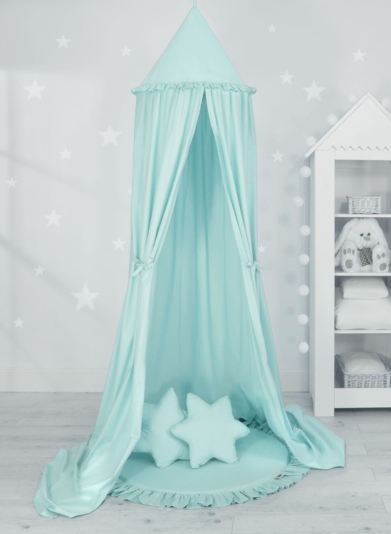 Zestaw baldachim wiszący do pokoju dziecięcego z matą i poduszkami mięta