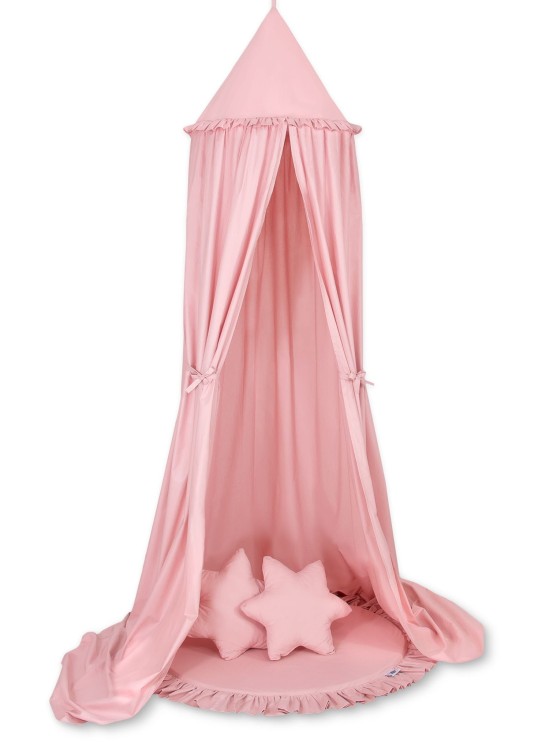 Zestaw baldachim wiszący do pokoju dziecięcego z matą i poduszkami brudny róż