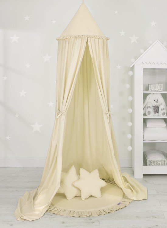 Zestaw baldachim wiszący do pokoju dziecięcego z matą i poduszkami kremowy
