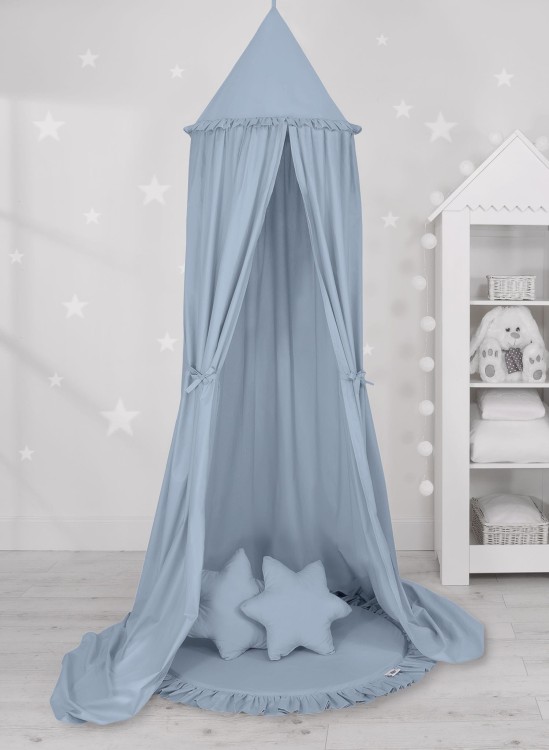 Zestaw baldachim wiszący do pokoju dziecięcego z matą i poduszkami brudny niebieski