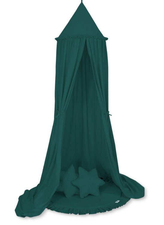 Zestaw baldachim wiszący do pokoju dziecięcego z matą i poduszkami butelkowa zieleń