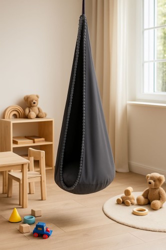 Wisząca huśtawka hamak kokon dla dziecka do pokoju dziecięcego antracyt