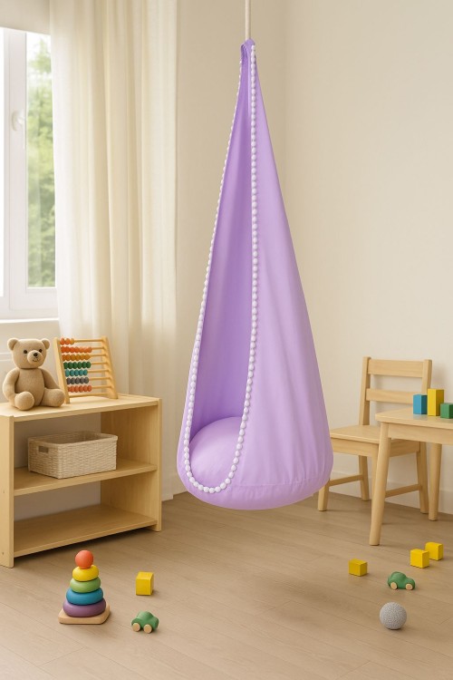 Bezpieczna huśtawka domowa dla dziecka fioletowa
