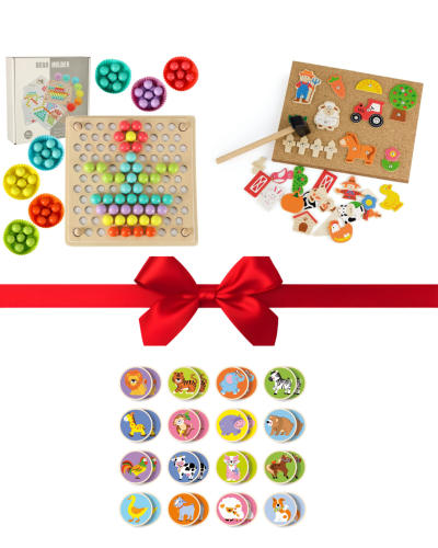 Zestaw edukacyjny 3w1 dla dzieci 3–5 lat – Montessori, Memory, przybijanka