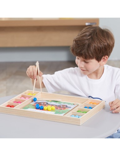 Drewniana gra Montessori „Złap i Dopasuj” z kolorowymi kulkami