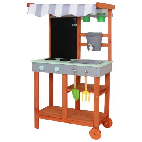 Kuchnia ogrodowa dla dzieci 2–6 lat – zabawa wodą i błotem w naturalnym drewnie